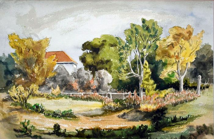 Spring landscape by Bror Alexander Utter — watercolor
