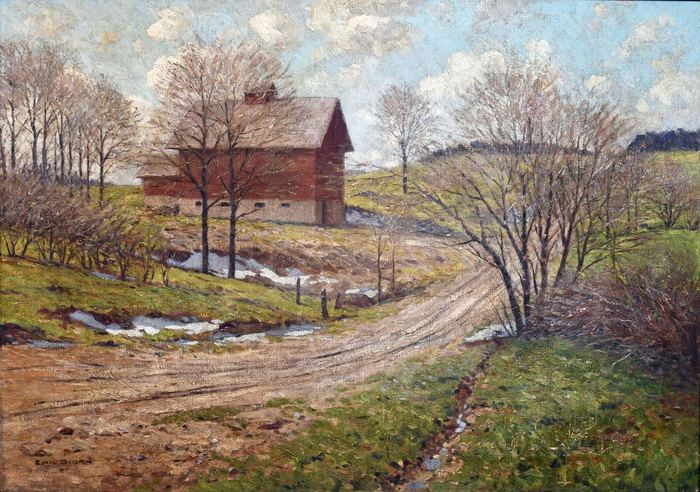 Rutted Country Lane with Red Barn by Emil Christensen Biorn — oil on canvas