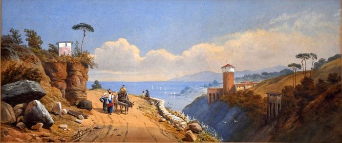A road on the Italian coast by Francis Cheshire — watercolor