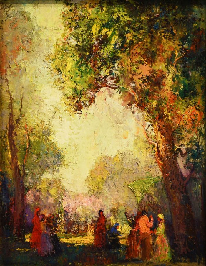 Gypsies in a Landscape by Frederick Rushing Roe — oil on board